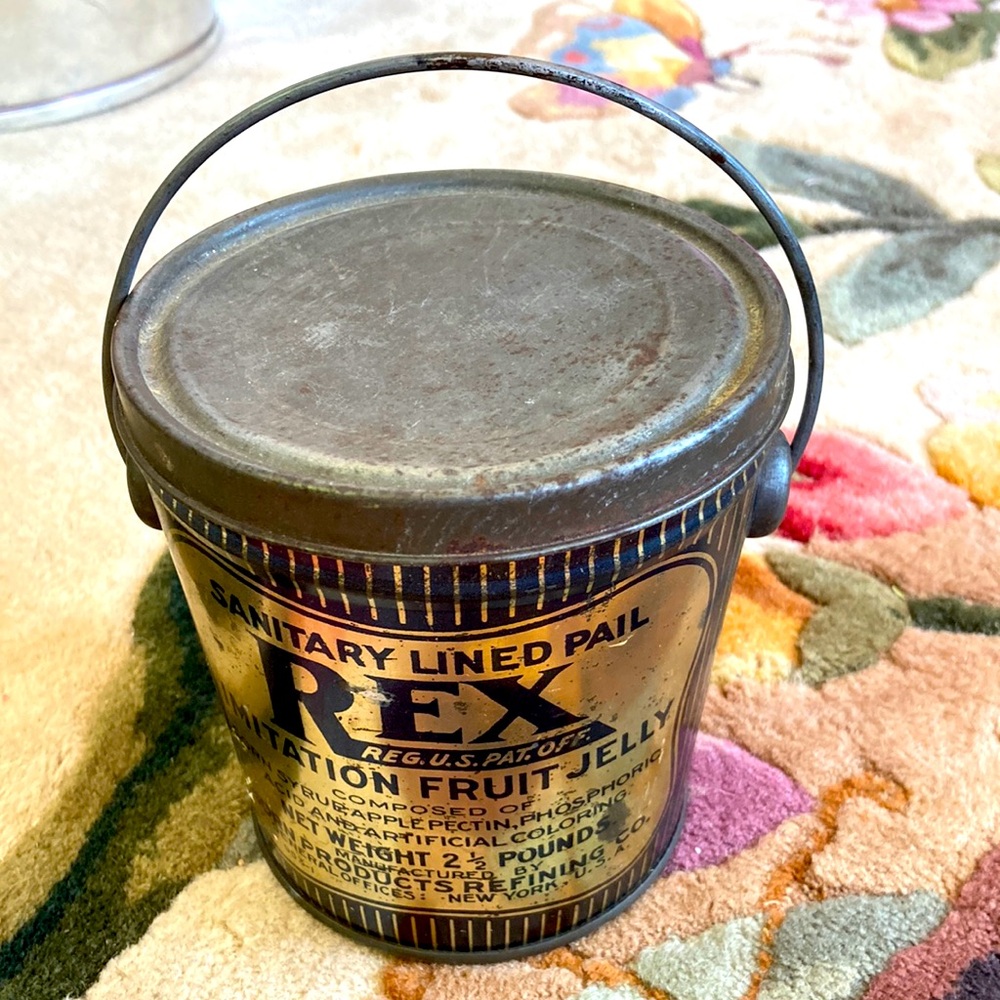 Vintage Sanitary Lined Pail Rex imitation fruit jelly with Handle